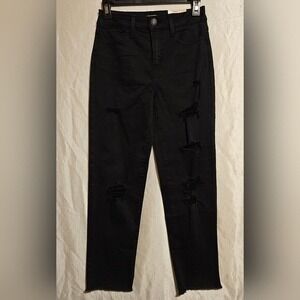 SO NWT Black DISTRESSED High Rise Crop Superstretchy Junior Size 3 length 26in.